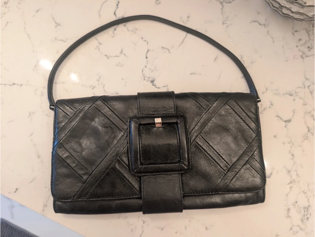 Black Leather Clutch Purse with Buckle