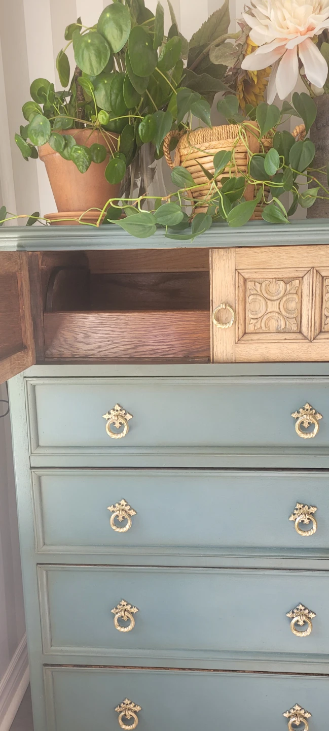 Vintage Blue Dresser with Carved Wood Top - photo 4