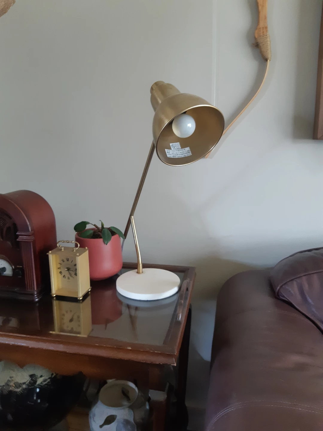 Brass hanging bell on marble base desk lamp - photo 2