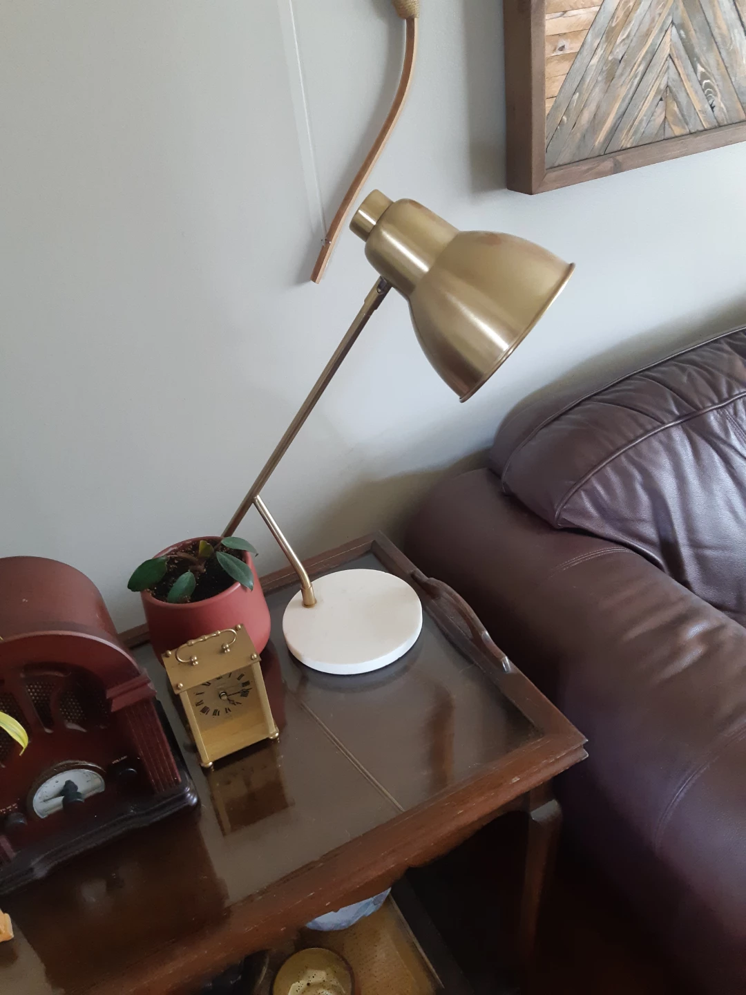 Brass hanging bell on marble base desk lamp
