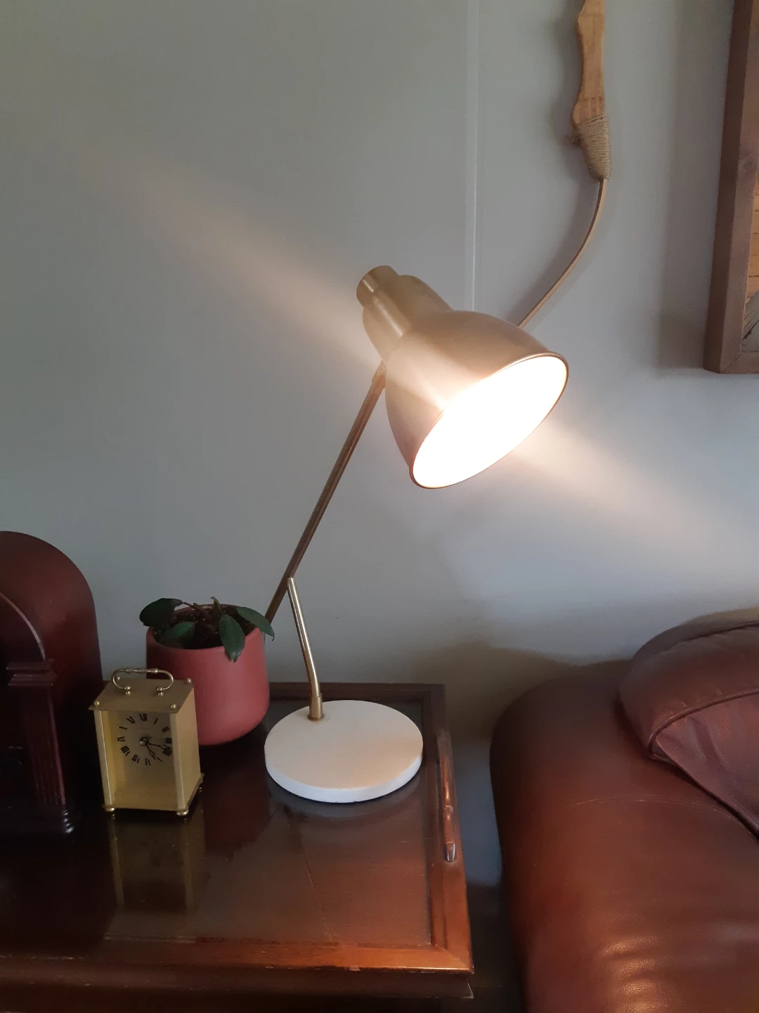 Brass hanging bell on marble base desk lamp - photo 3
