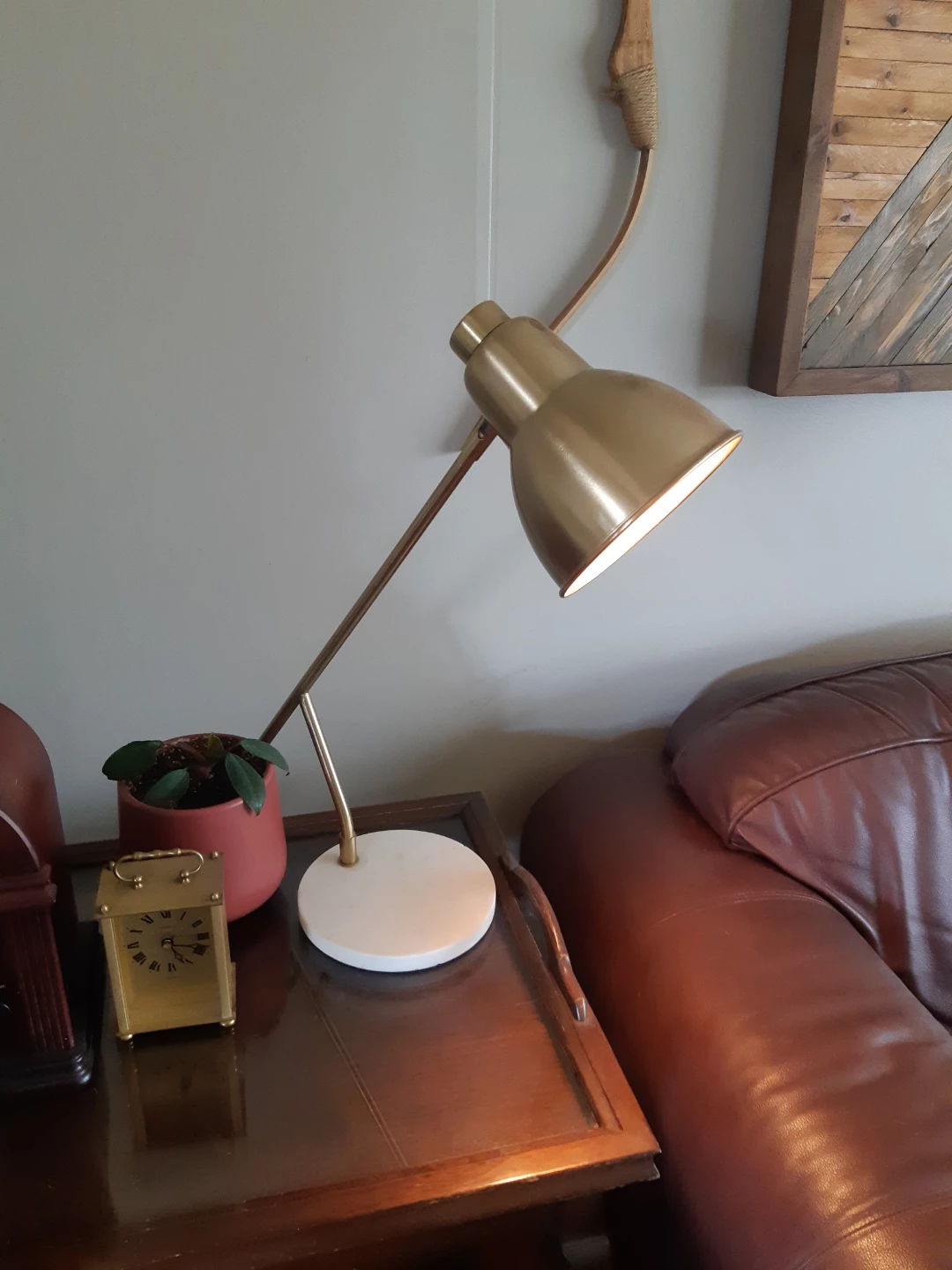 Brass hanging bell on marble base desk lamp - photo 4