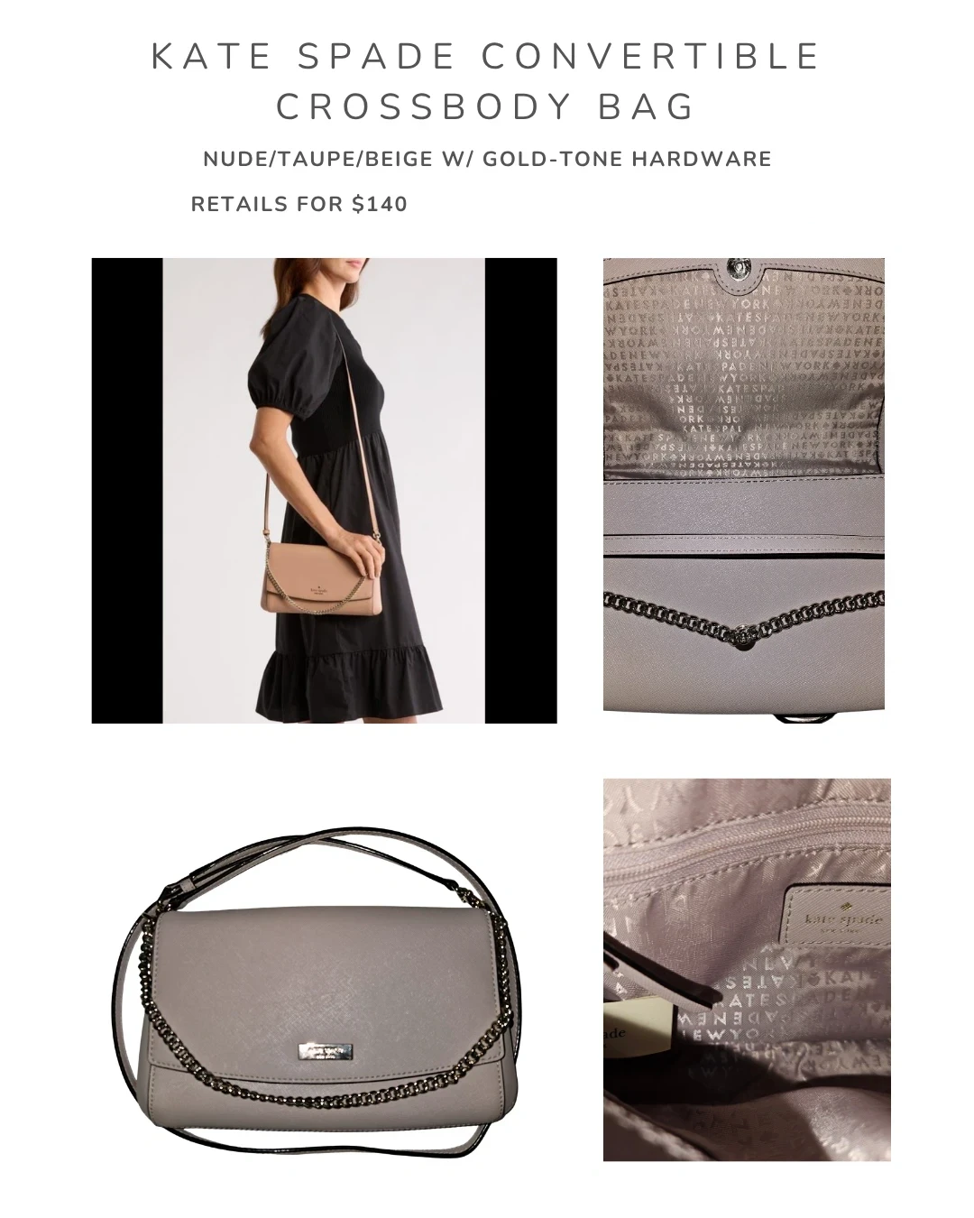 Kate Spade Convertible Crossbody Bag - Nude/Taupe/Beige
