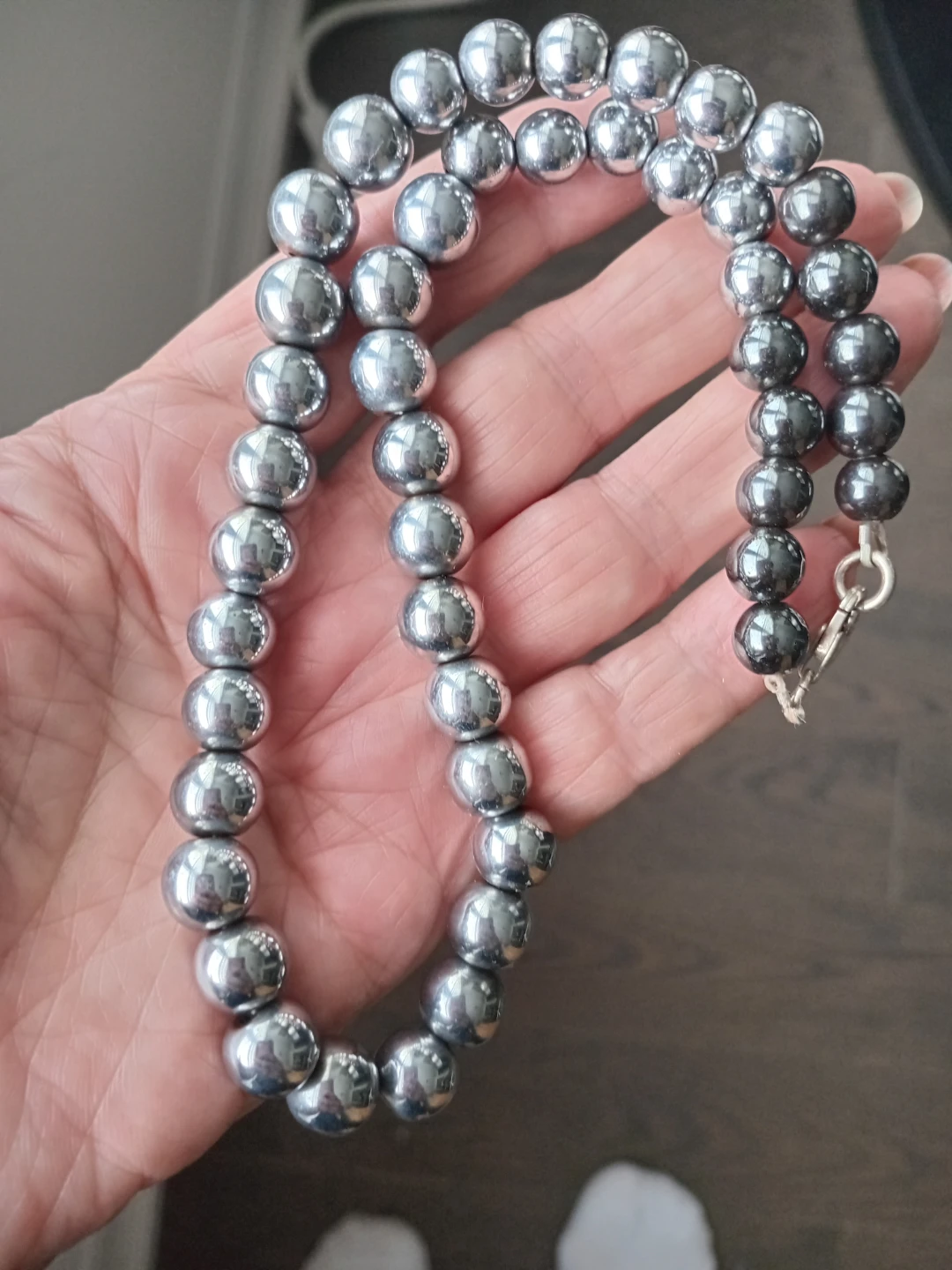 Silver bead necklace and matching earrings