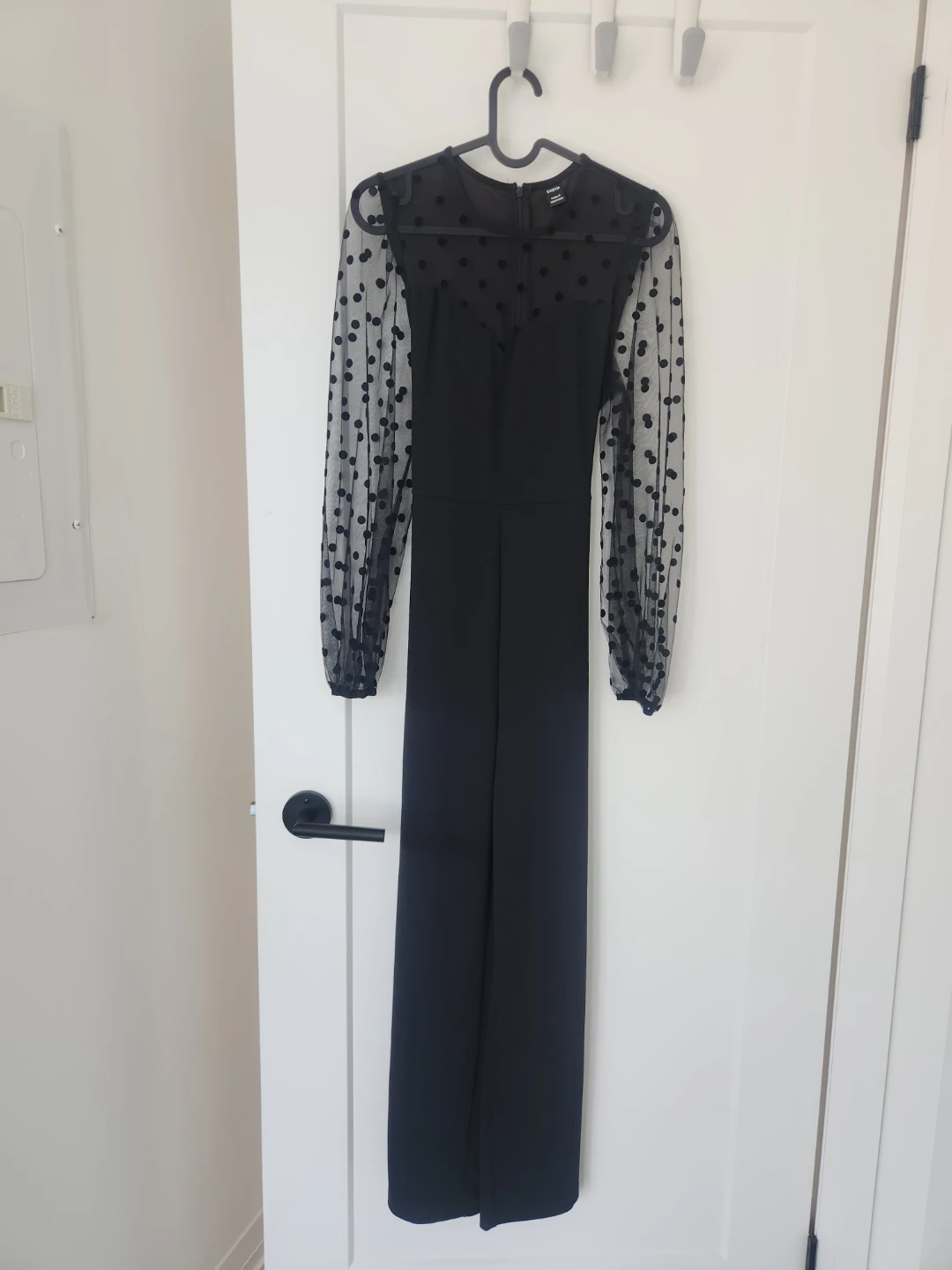 SHEIN Black Polka Dot Mesh Sleeve Jumpsuit