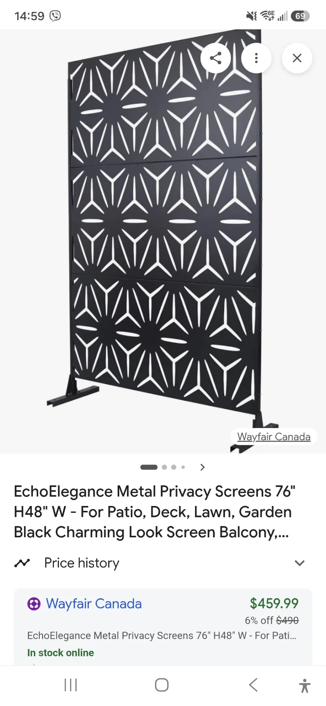 Decorative Metal Outdoor Privacy Screen 76" H x 45" W Black - photo 4