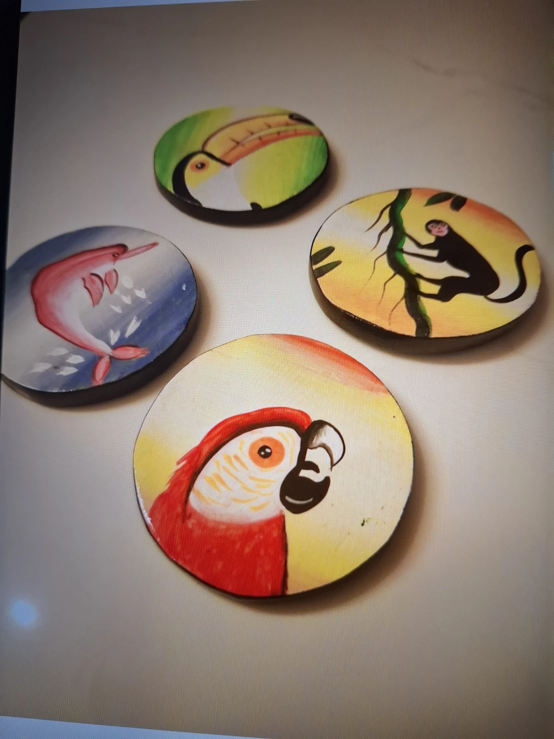 Hand-painted Coasters with Tropical Animals (Set of 4)