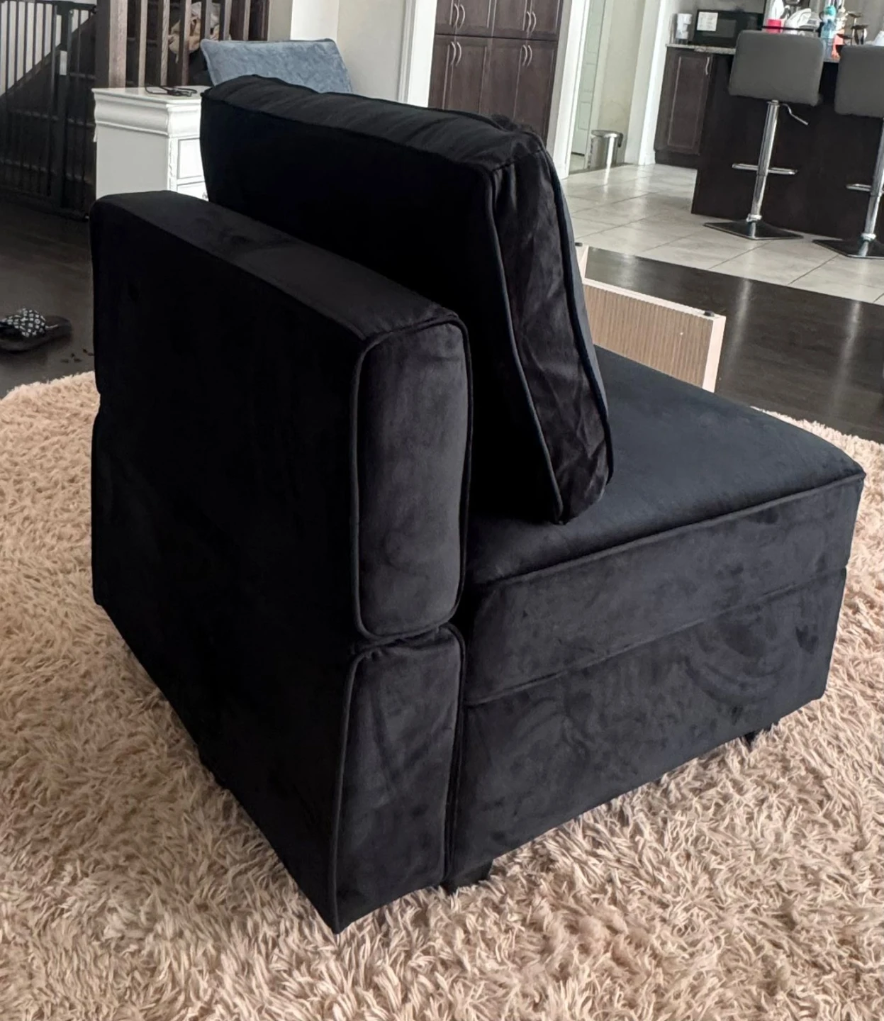 Black Velvet Storage Ottoman Chair - photo 2