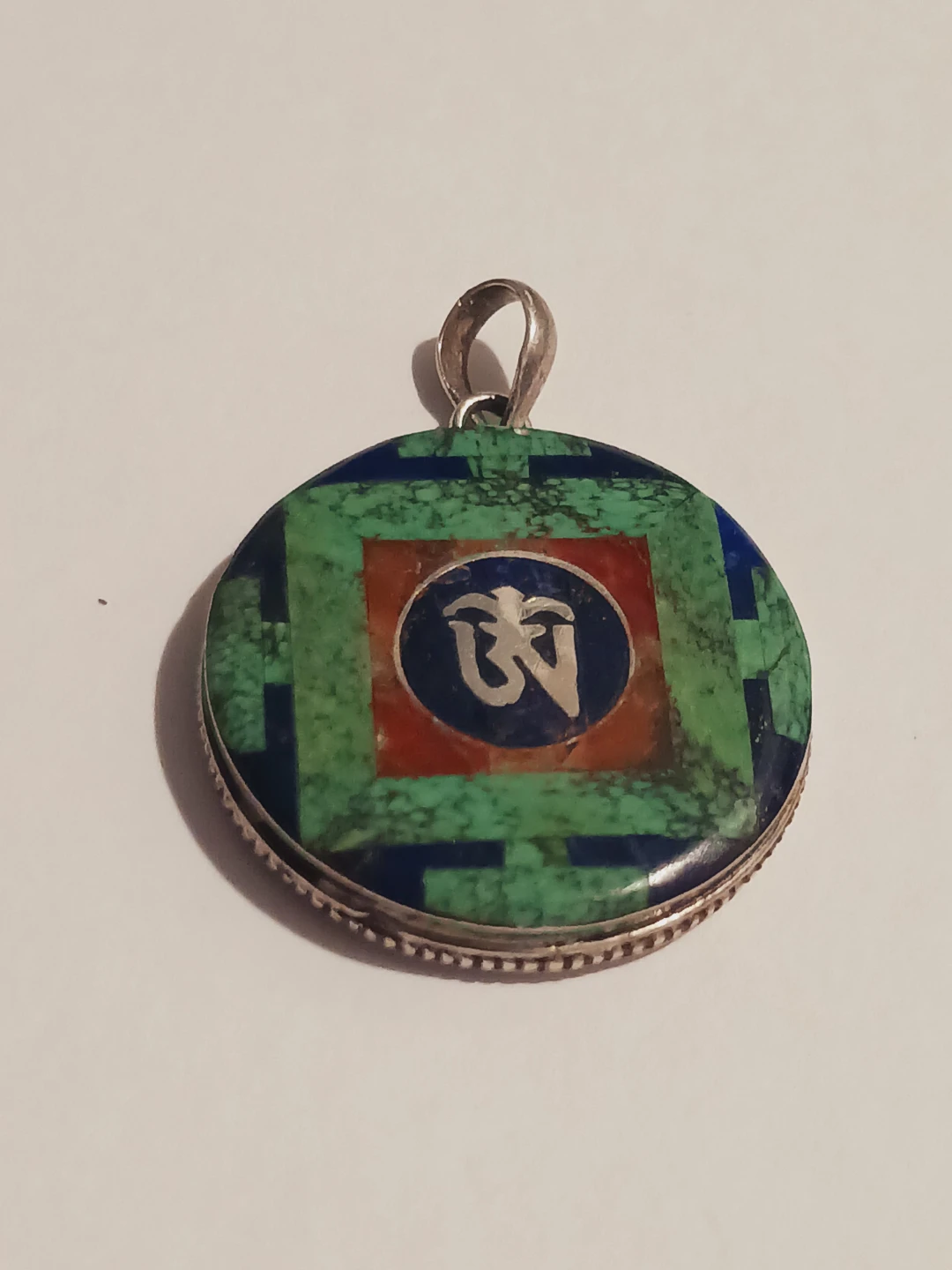 Sterling Silver 925 Tibetan 🕉 Stone Inlaid Pendant - photo 3