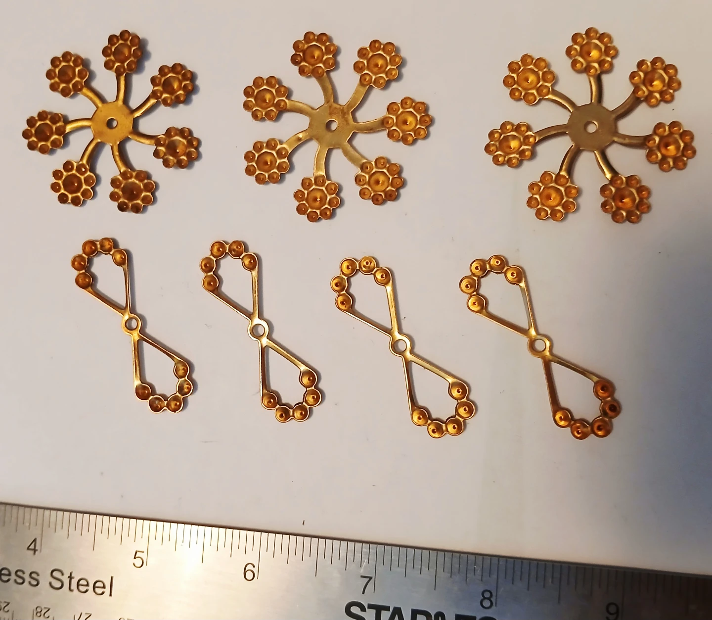 7 Brass Craft Embellishments - Snowflake & Bow Tie Shapes - photo 5