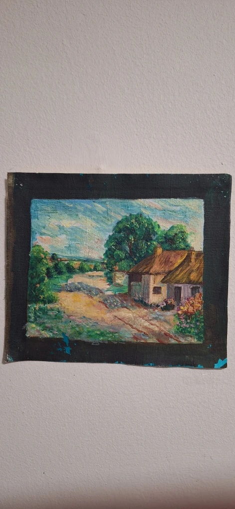 Vintage Landscape Painting of a Farmhouse