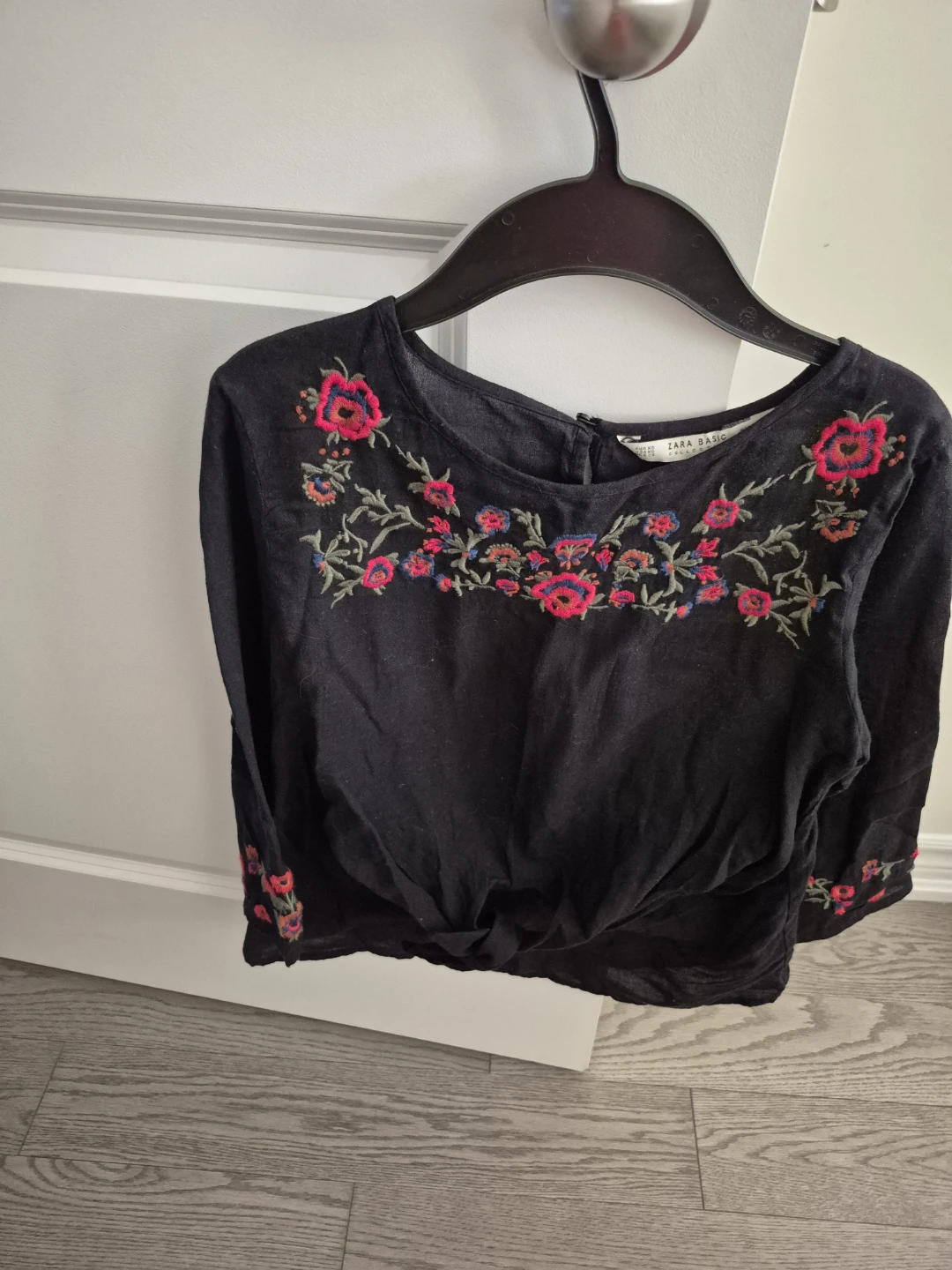 Zara Basic Collection Embroidered Black Top - Size XS