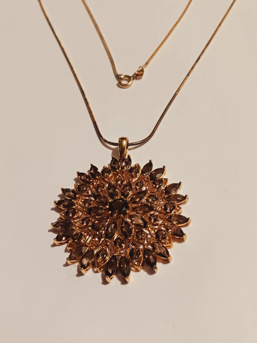 14K Gold Over Sterling 925 Smokey Quartz Gems Pendant Necklace - photo 4