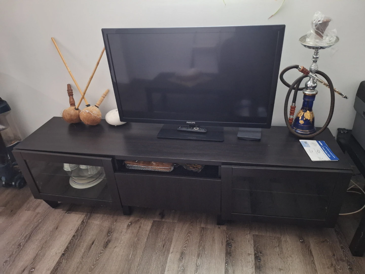Dark Wood TV Stand with Glass Doors - photo 2