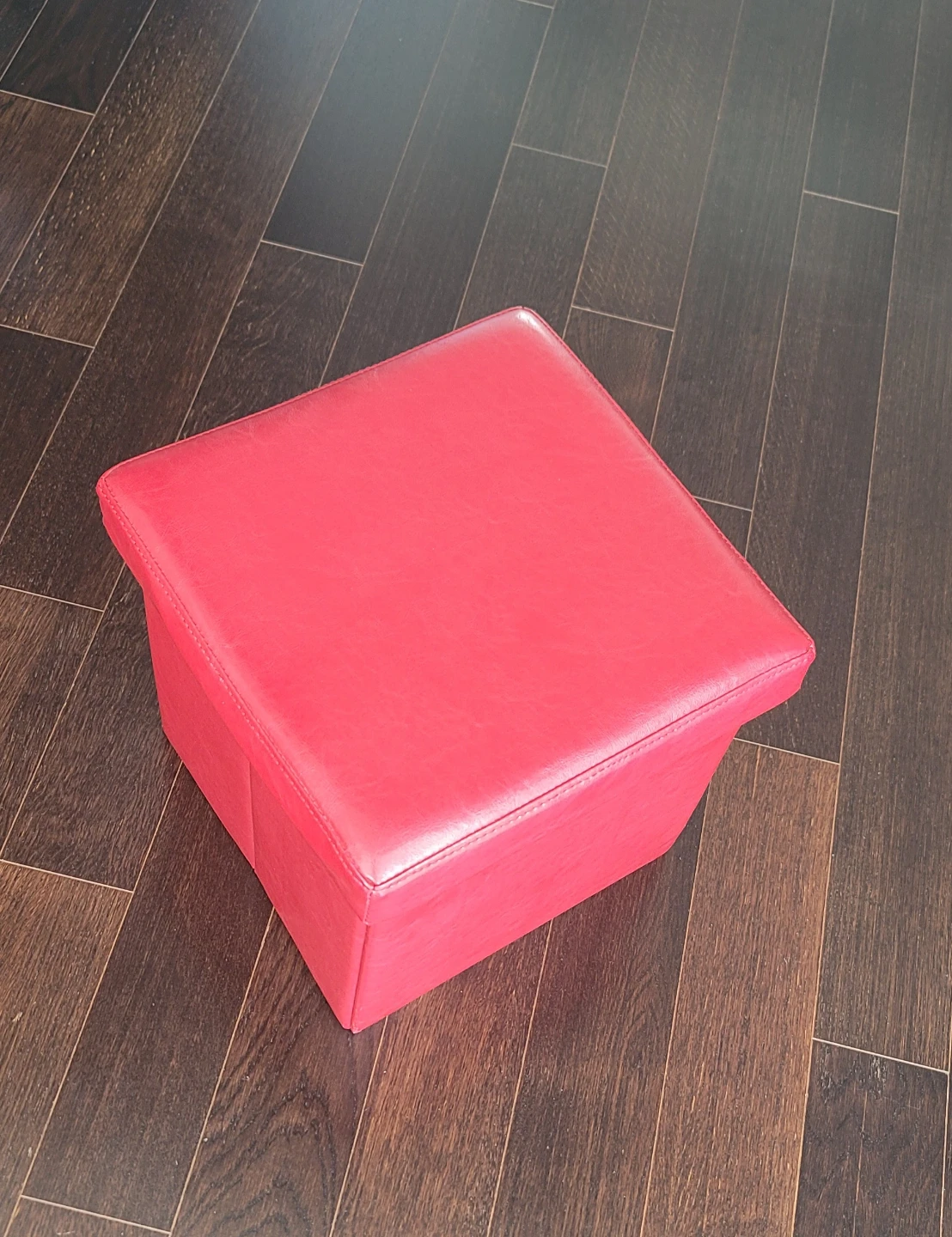 Red Leather Modern Pouf with Storage - photo 3