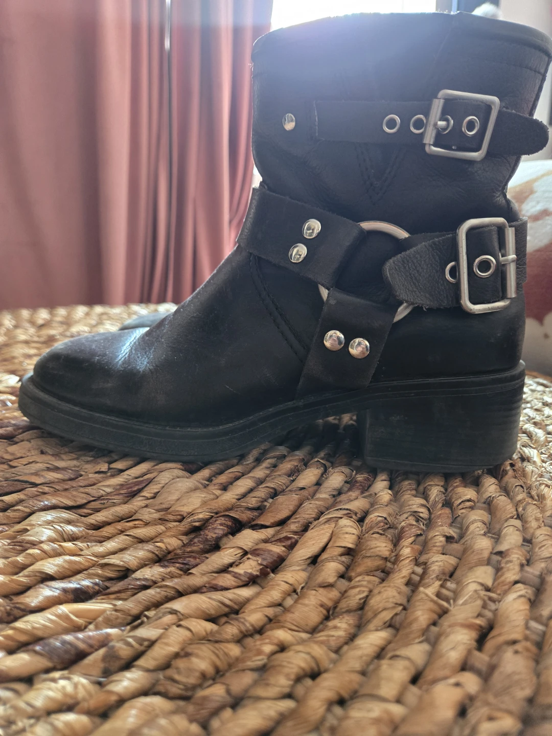Black Leather Moto Boots