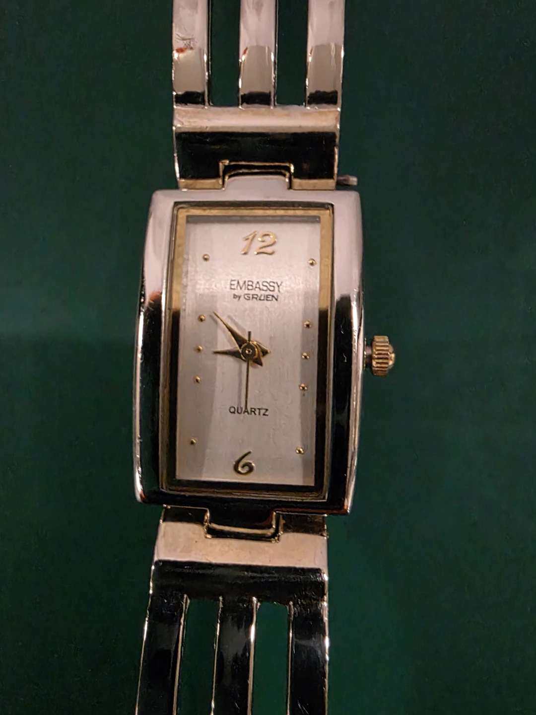 Gruen Embassy Quartz Watch Silver Tone Rectangle Bracelet