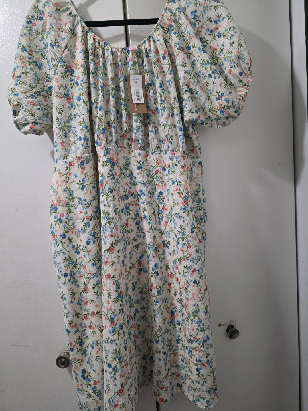 Floral Puff Sleeve Maxi Dress - Size 1X