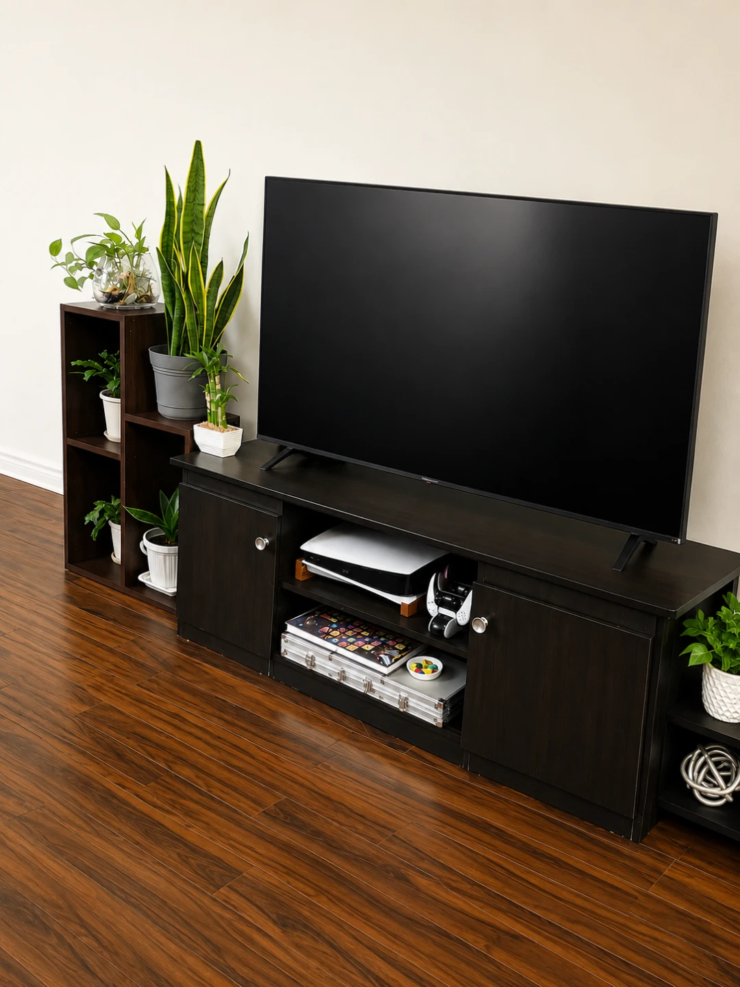 Modern Dark Wood TV Stand - photo 2