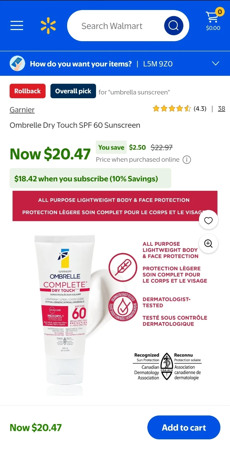 Ombrelle Complete Dry Touch SPF 60 Sunscreen 200 ml