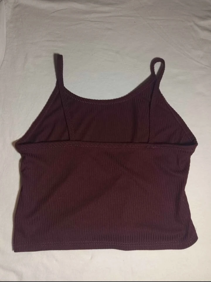 Ribbed Spaghetti Strap Crop Top - Burgundy - photo 3