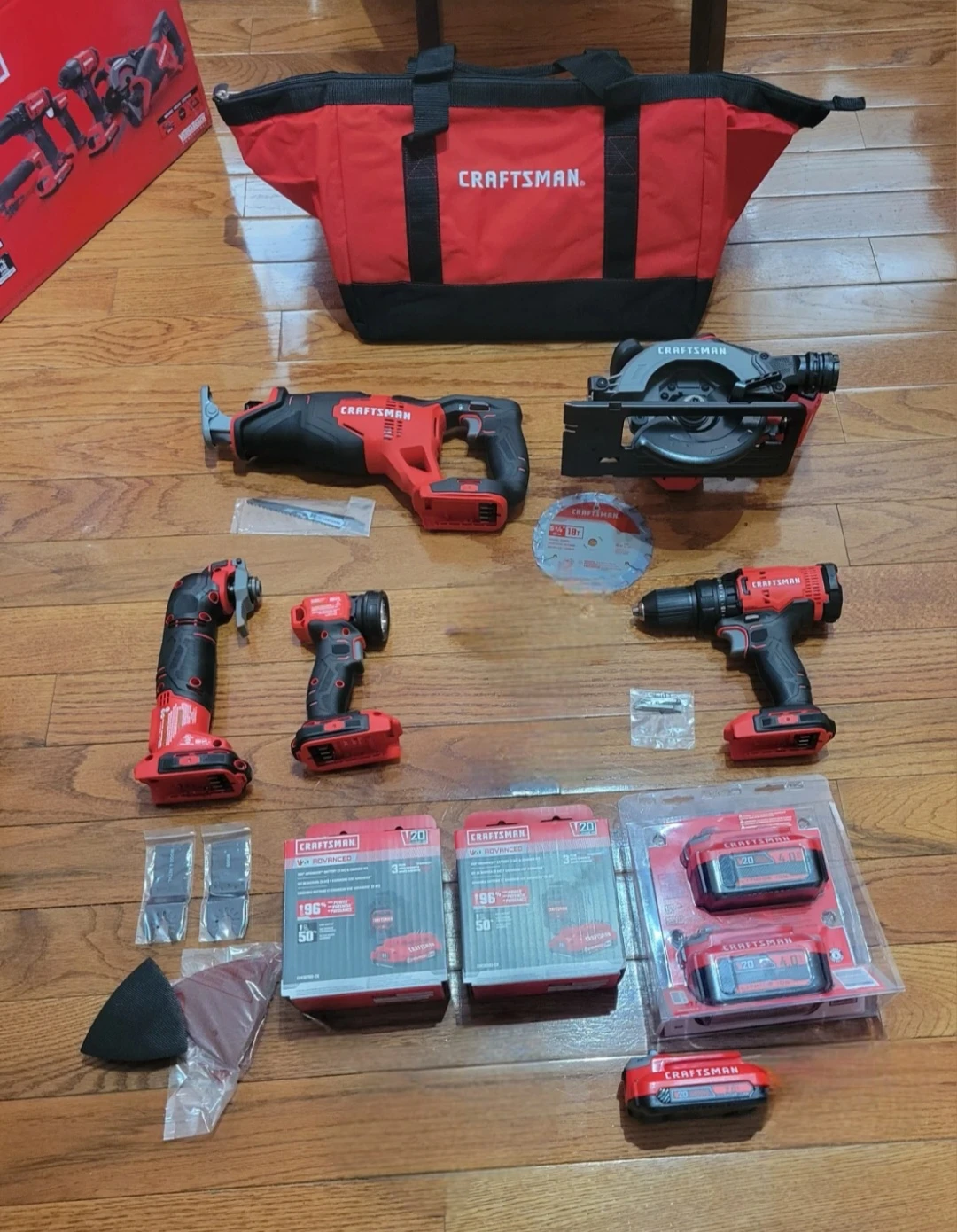 NEW!! CRAFTSMAN V20 Cordless Tool Set with Bag & 5 Batteries
