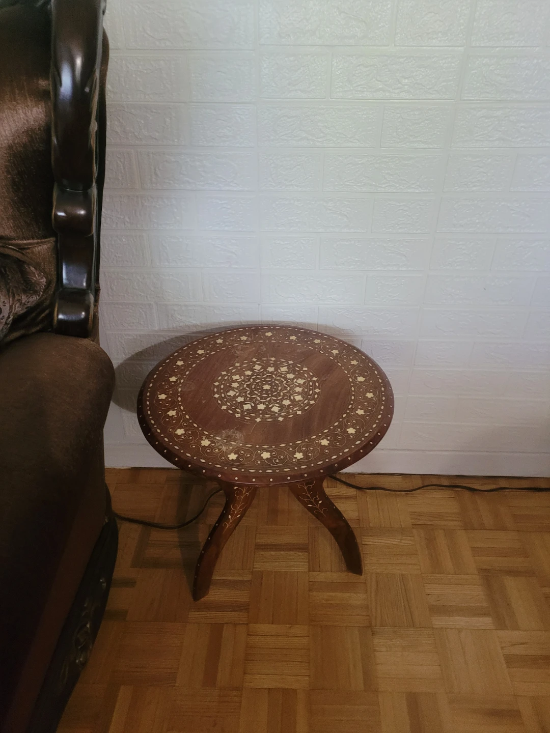 Wooden Accent antique sideTable with Inlay Design $20