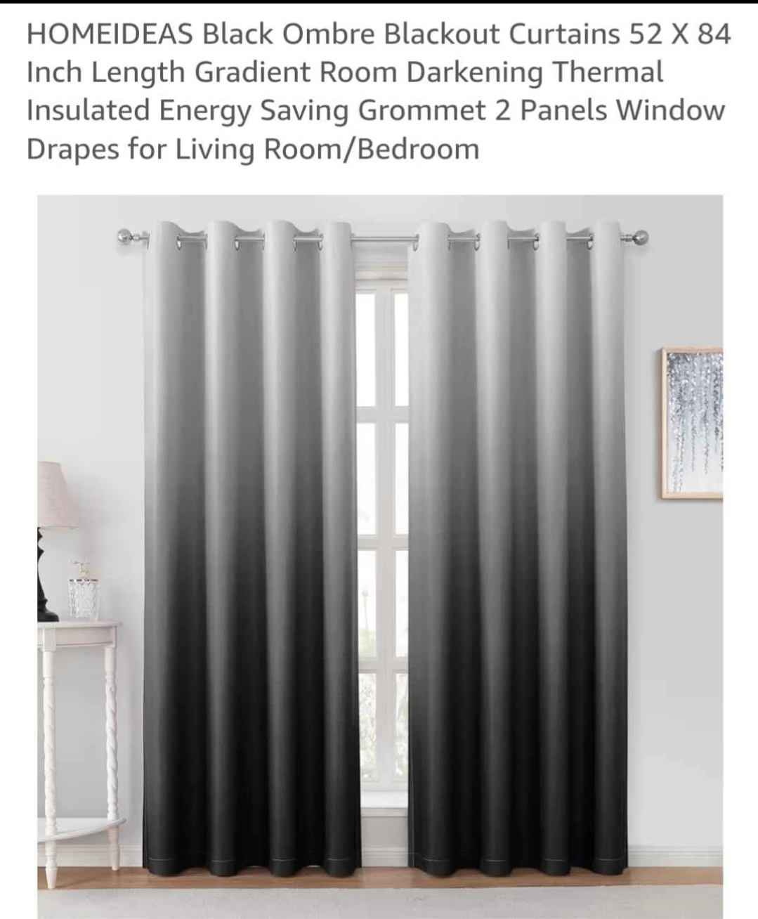 HOMEIDEAS Black Blackout Curtains 52 X 84 Inch