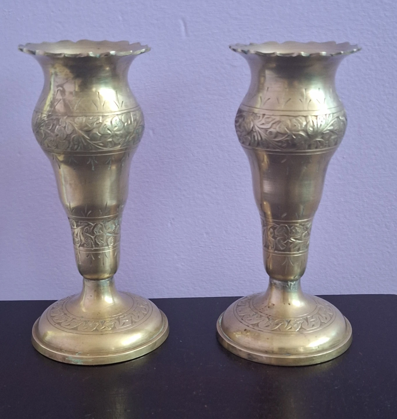 Set of 2 Vintage  Brass Vases