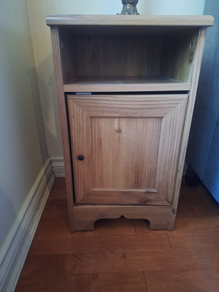 Pine Wood Nightstand with Cabinet