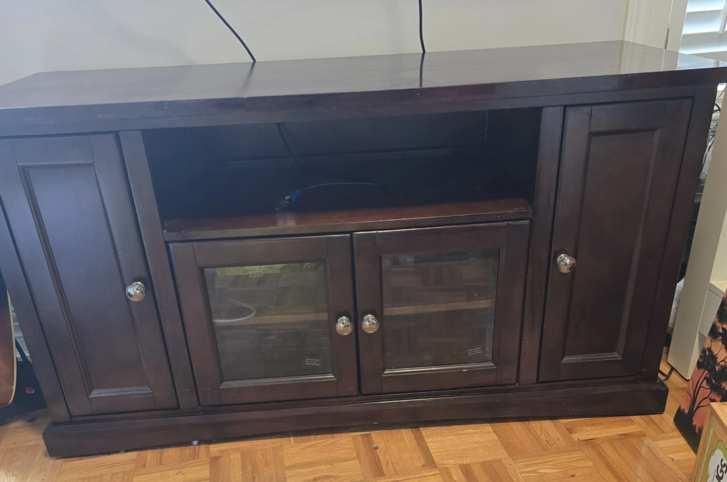 Dark Wood Media Console TV Stand