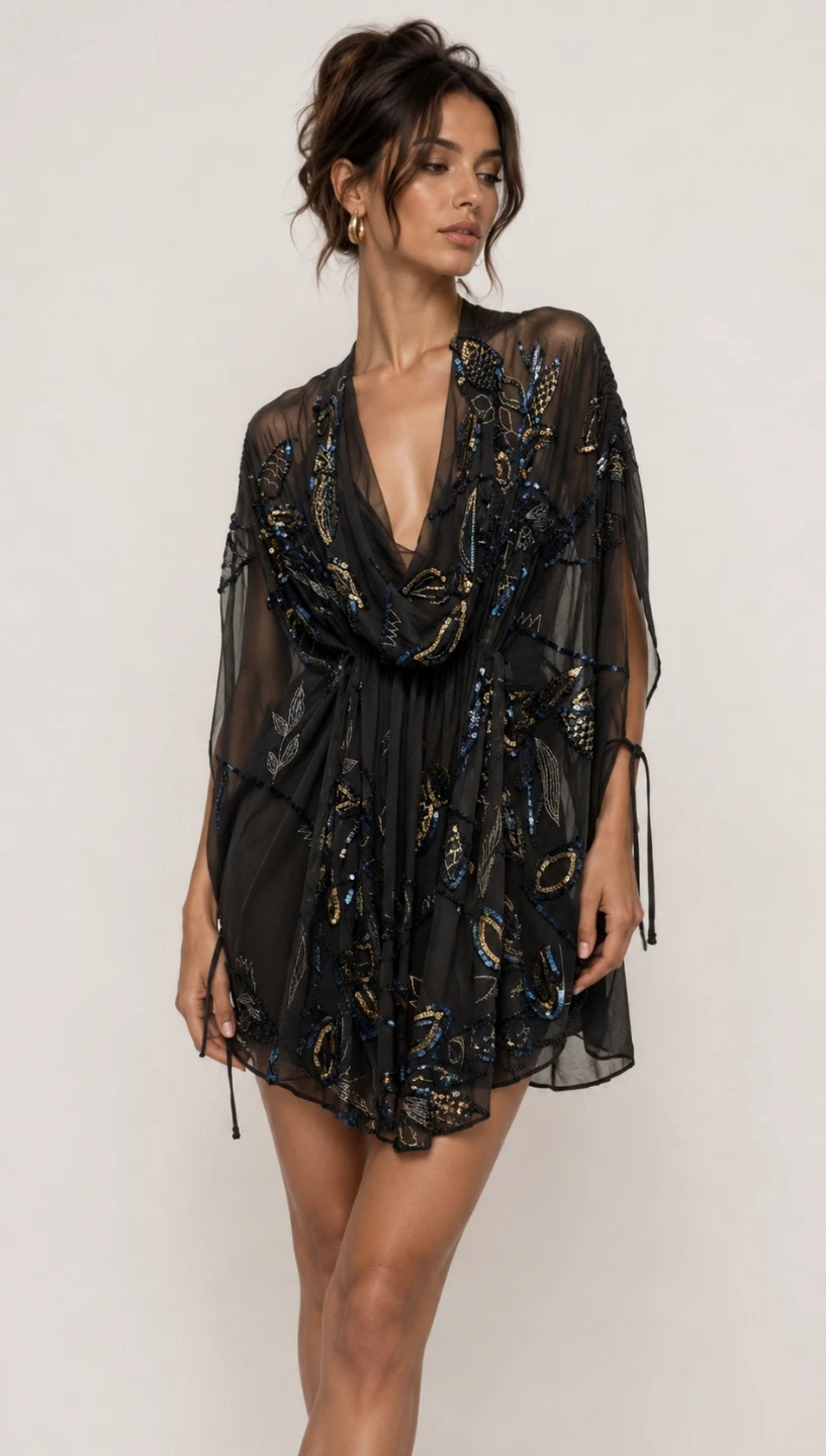 AllSaints Thetis Dress Black Silk Embellished