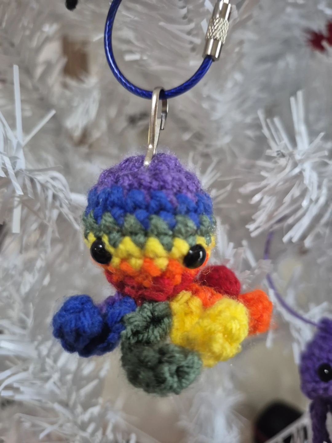 Handmade Rainbow Crochet Octopus Keychain - photo 2