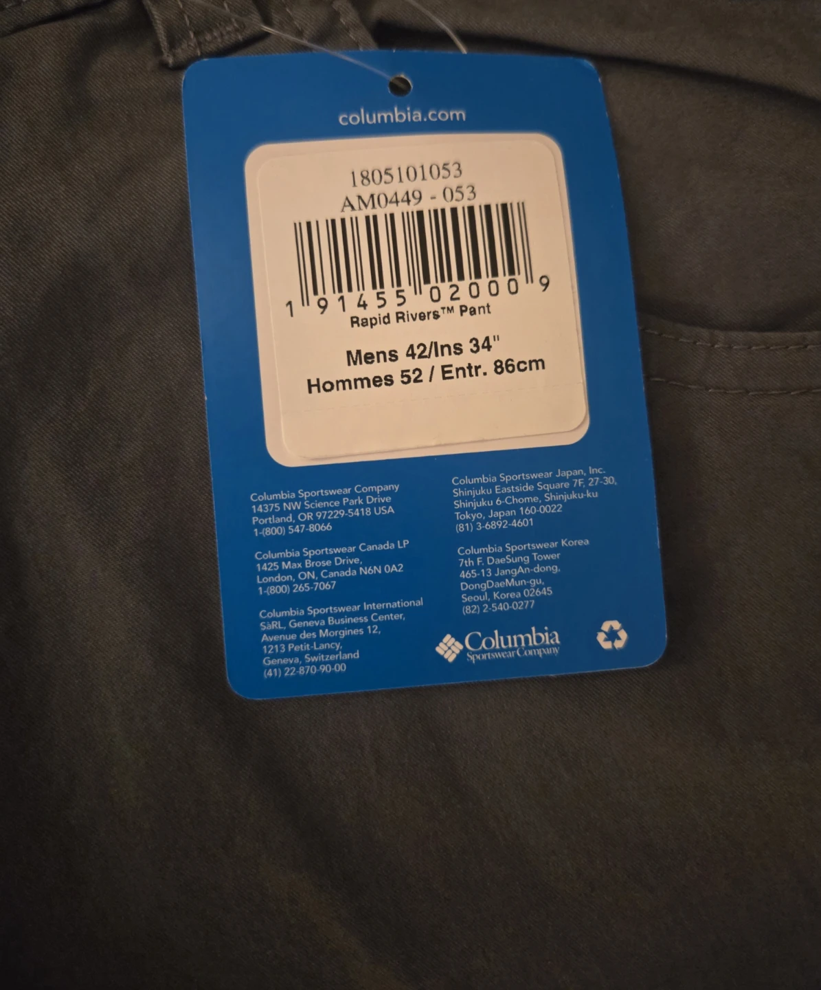 NWT Men's Columbia Rapid Rivers Pants Graphite colour.  42x34. - photo 2