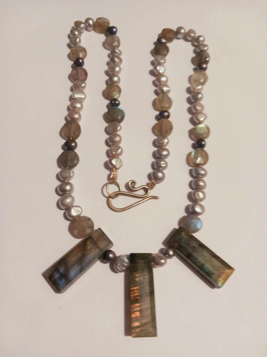 Sterling Silver Freshwater Pearl & Labradorite Beaded Necklace - photo 3
