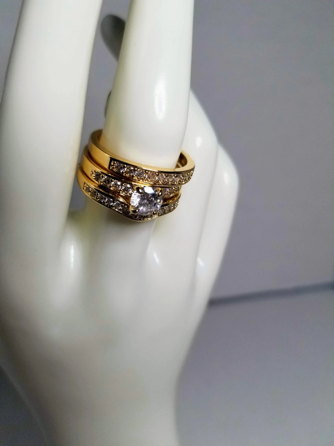 Gold Tone Ring Set with Clear Stones