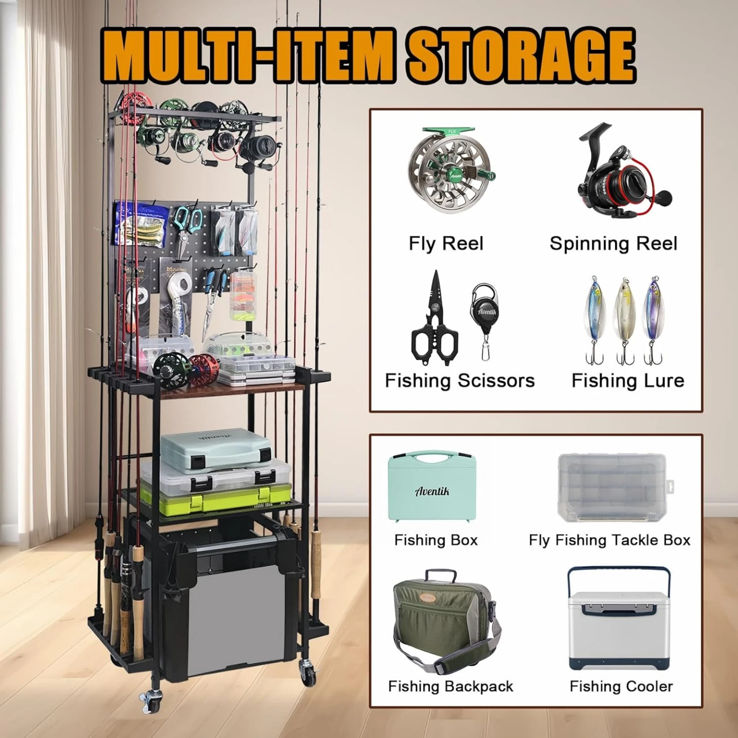 Aventik Fishing Rod Holders 3-Tier Fishing Rod Rack Store