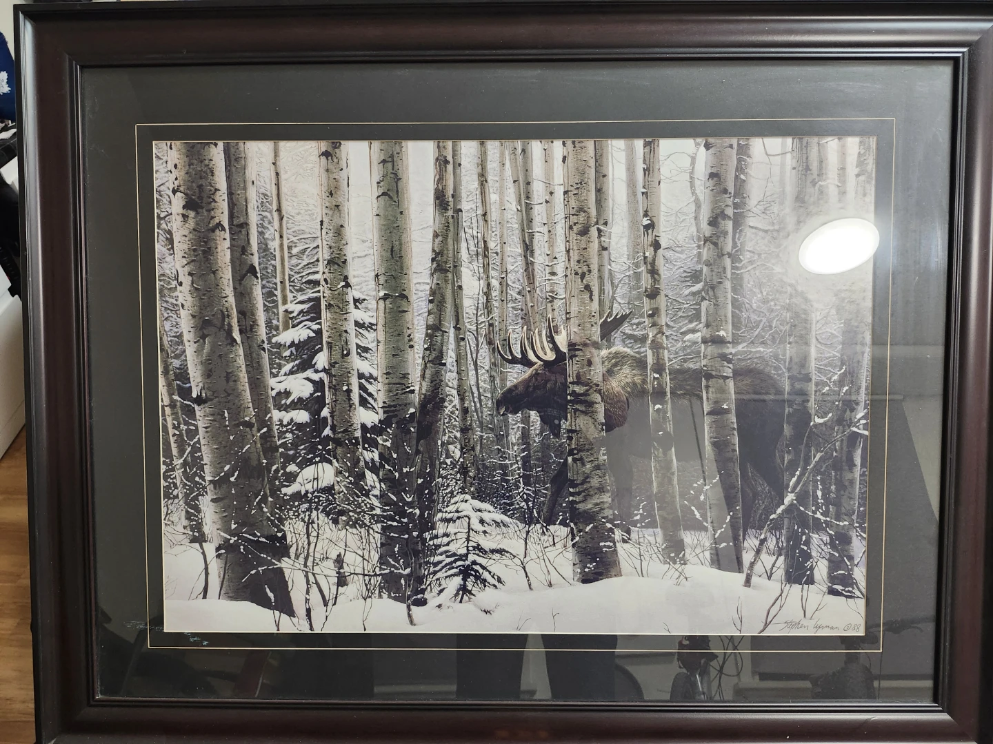 Framed Moose in Snowy Forest Print