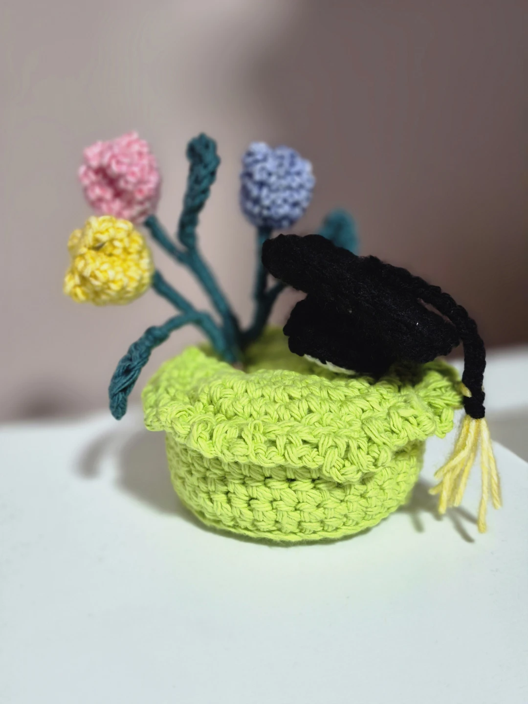 Crocheted Flower Pot with Graduation Cap & Pushpins - photo 3