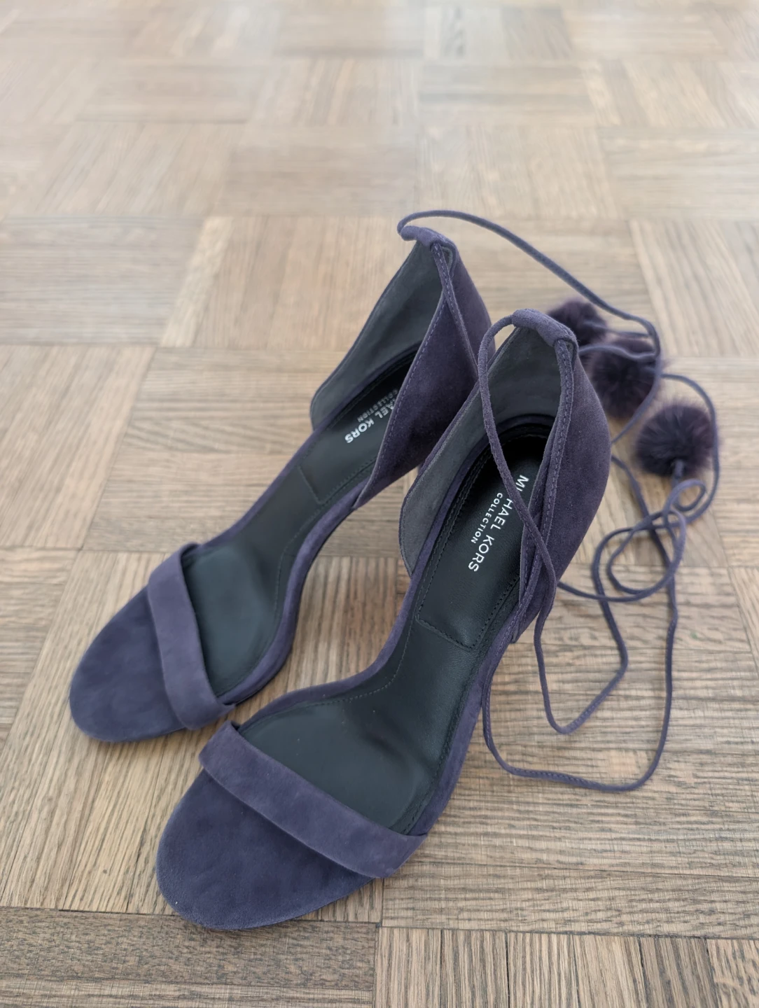 Michael Kors Collection Purple Suede Pom Pom Heels