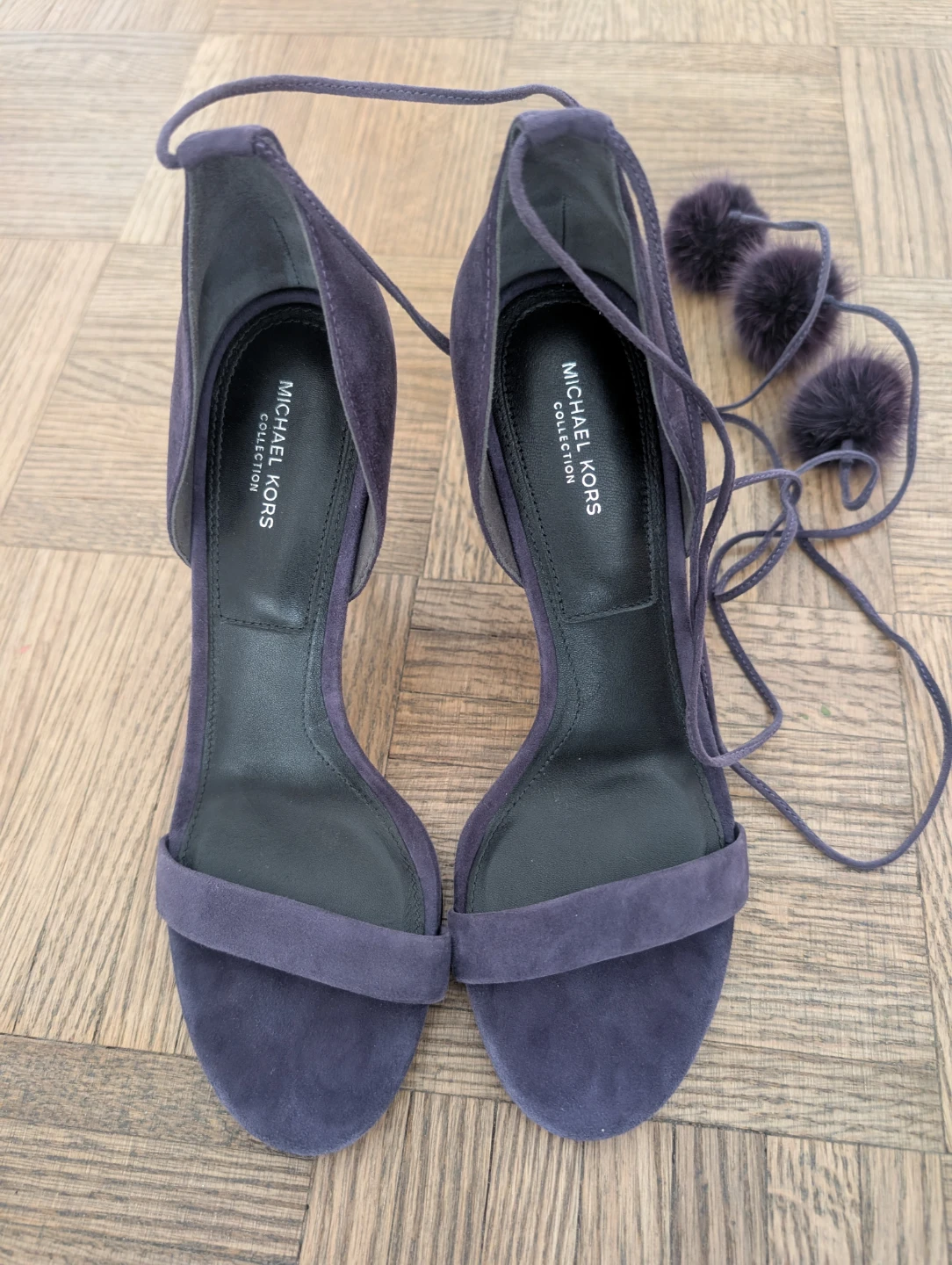 Michael Kors Collection Purple Suede Pom Pom Heels - photo 2