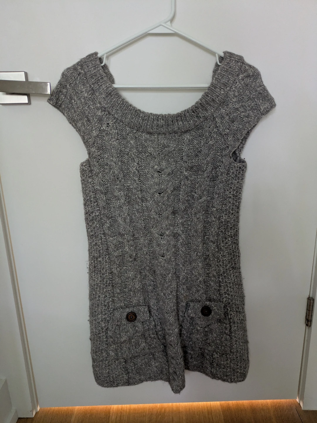 Grey Cable Knit Sleeveless Tunic Sweater Dress - Size S