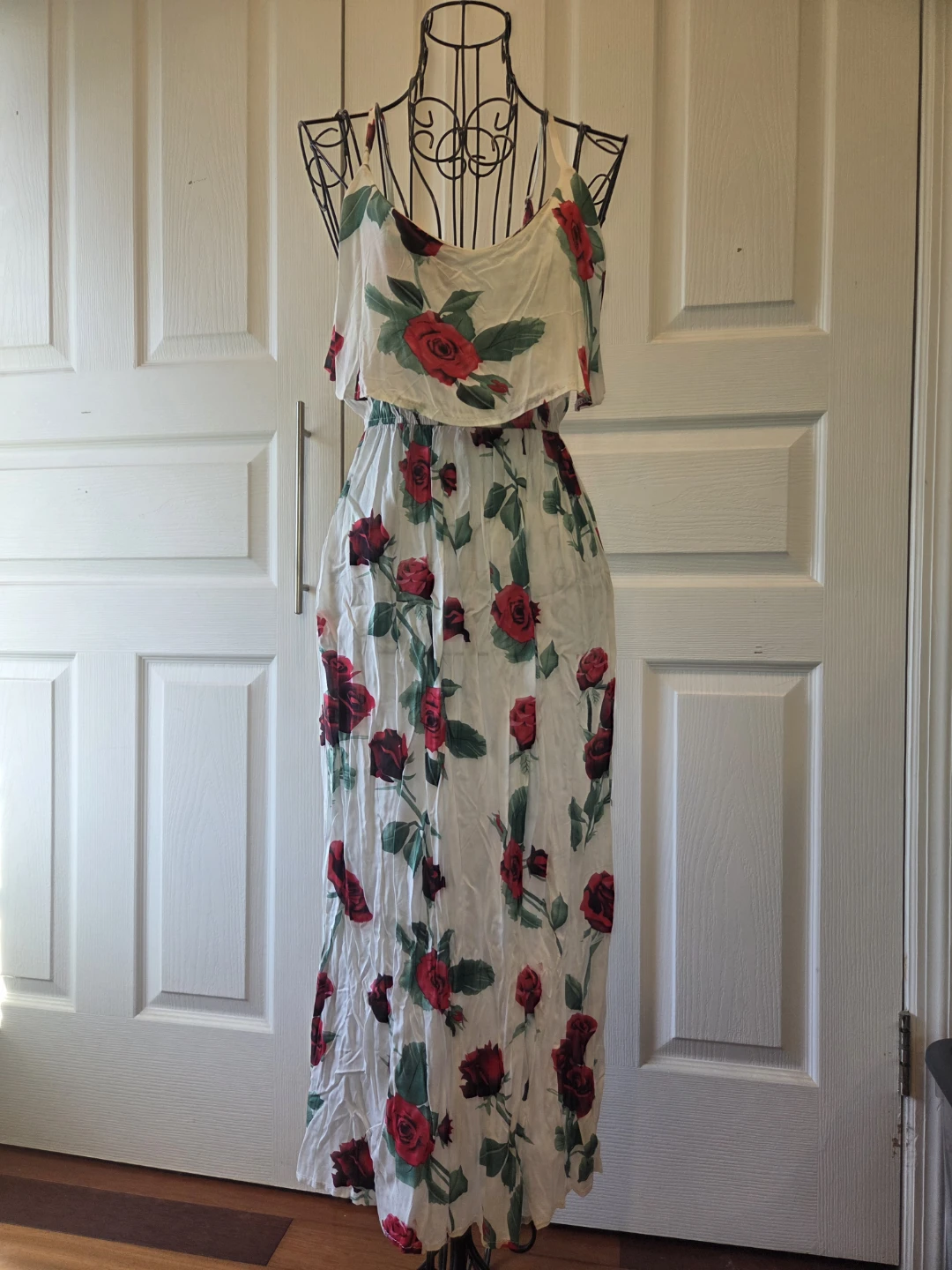 White Floral Rose Maxi Dress