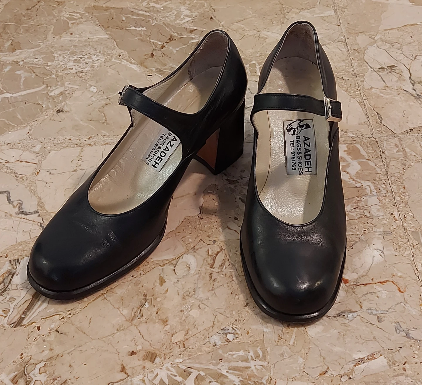 Black Leather Mary Jane Heels size 37