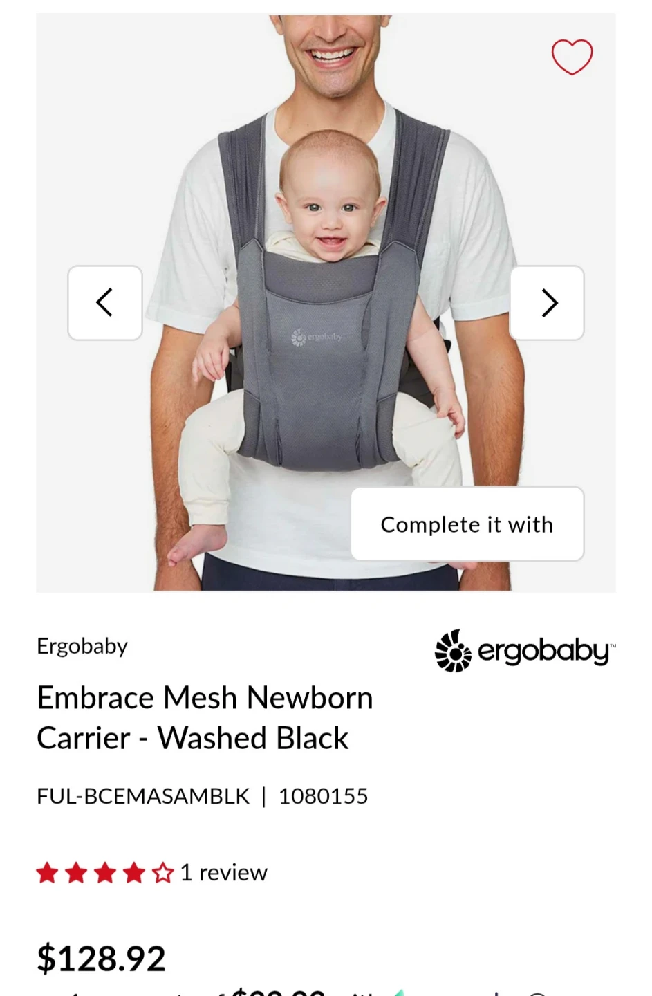 Ergobaby Embrace Mesh Newborn Carrier - Washed Black - photo 4