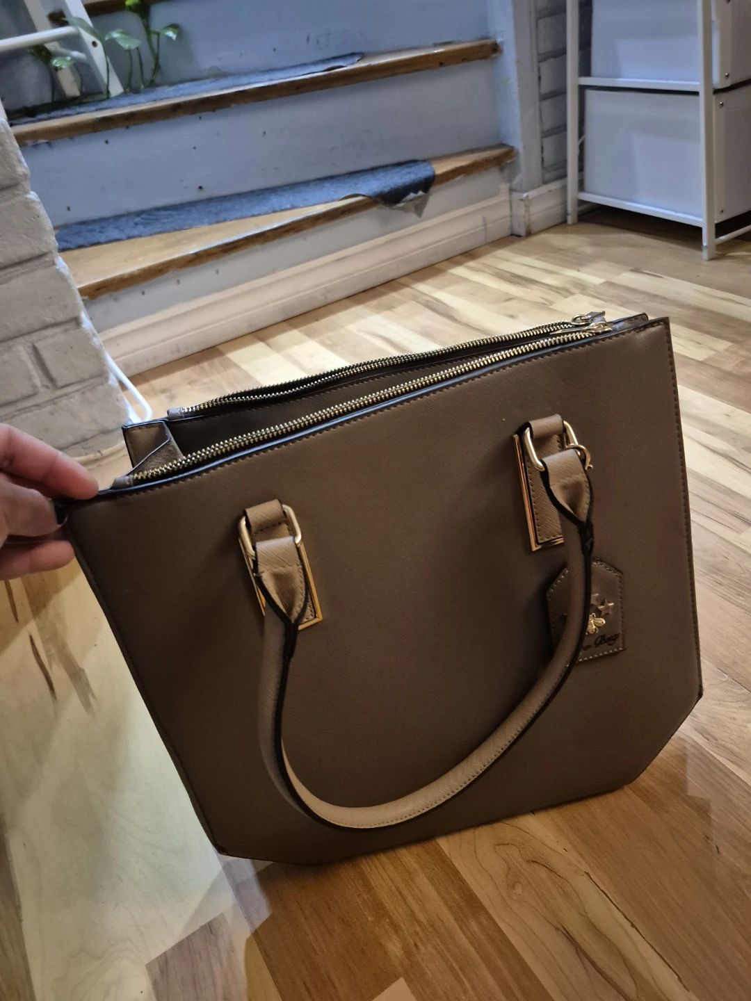 Love Bug Faux Leather Tote Bag - Taupe