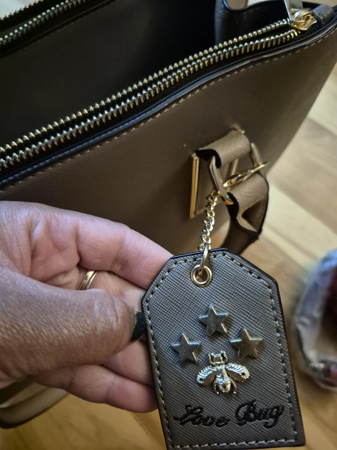 Love Bug Faux Leather Tote Bag - Taupe - photo 3