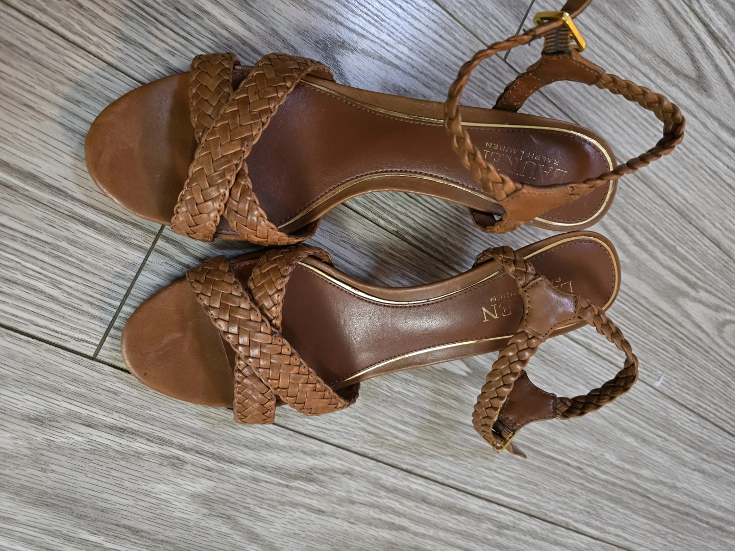 Lauren Ralph Lauren Brown ⚽ Woven Heeled Sandals