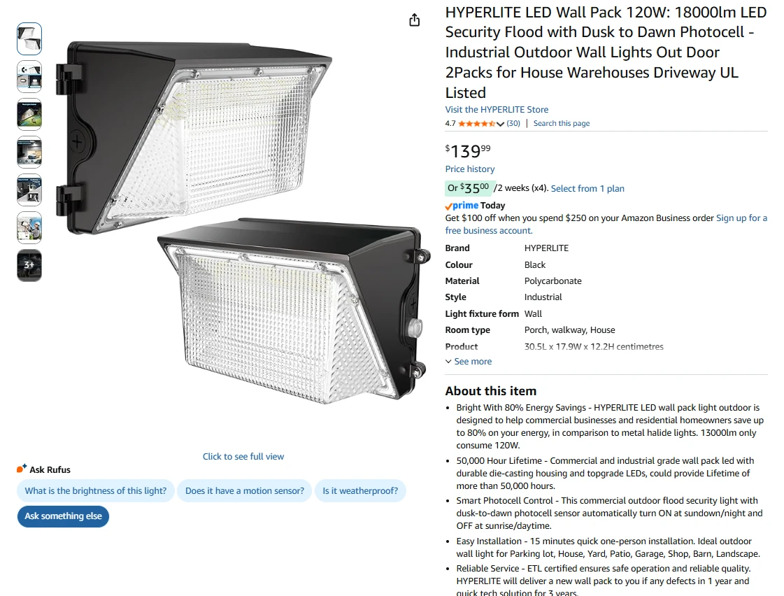 Hyperlite 18000lm LED Wall Pack Light 2 Pack - photo 2