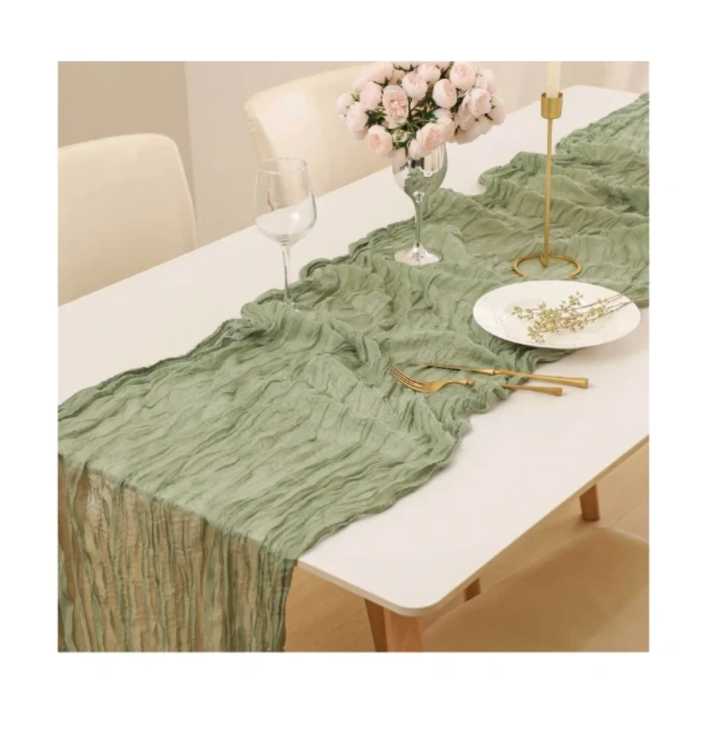 Sage Green "cheesecloth" Table Runner 10-ft x 35-in